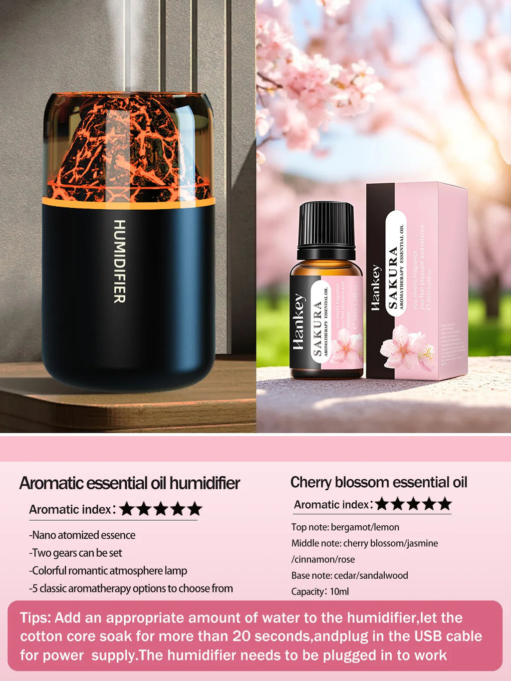 The simulated volcanic color lamp humidifier USB aromatherapy diffuser is suitable for use in cars, homes, bedrooms, as a gift,