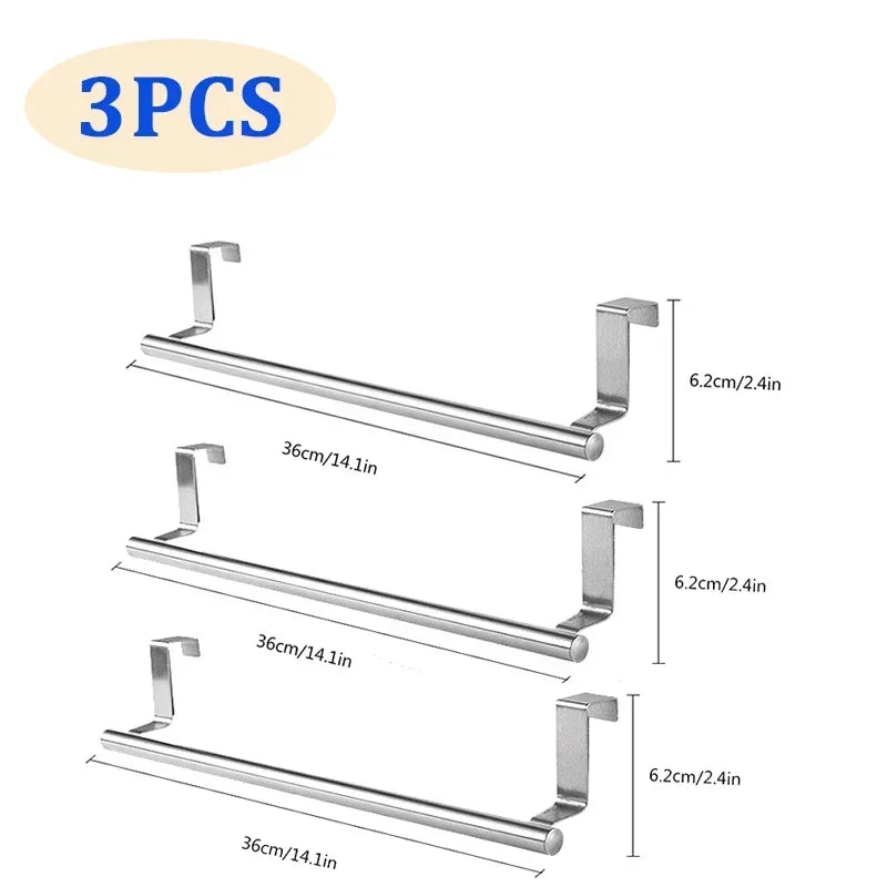 Kitchen Cabinet Door Towel Bar Stainless Steel Door Back Towel Hanging Holder Bathroom Punch-free Towels Hooks Home Organizer
