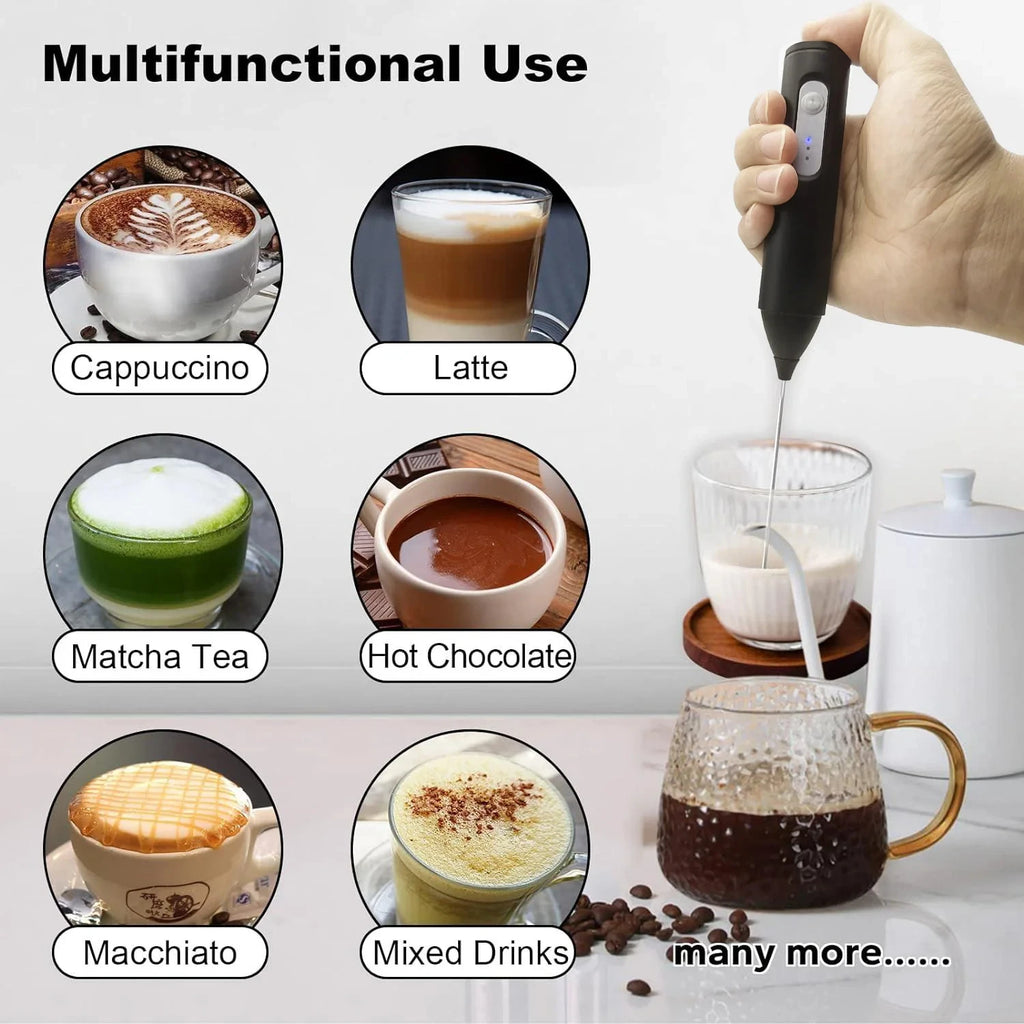 Rechargeable Milk Frother – 3-Speed Handheld Whisk