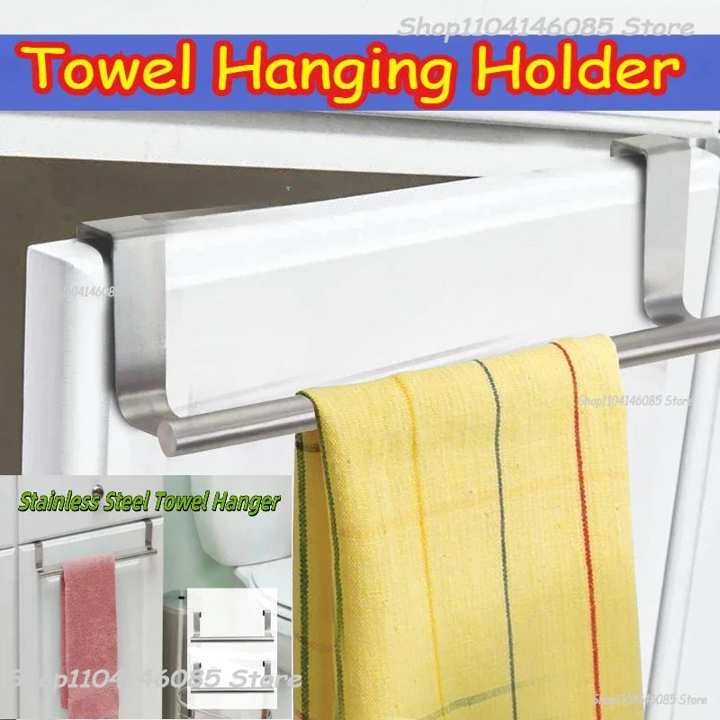 Kitchen Cabinet Door Towel Bar Stainless Steel Door Back Towel Hanging Holder Bathroom Punch-free Towels Hooks Home Organizer