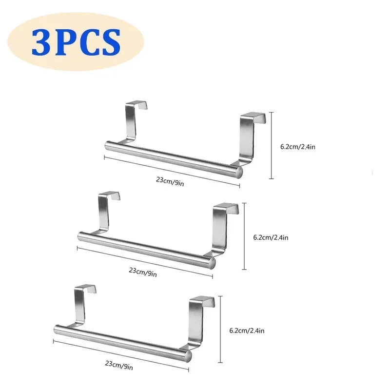 Kitchen Cabinet Door Towel Bar Stainless Steel Door Back Towel Hanging Holder Bathroom Punch-free Towels Hooks Home Organizer