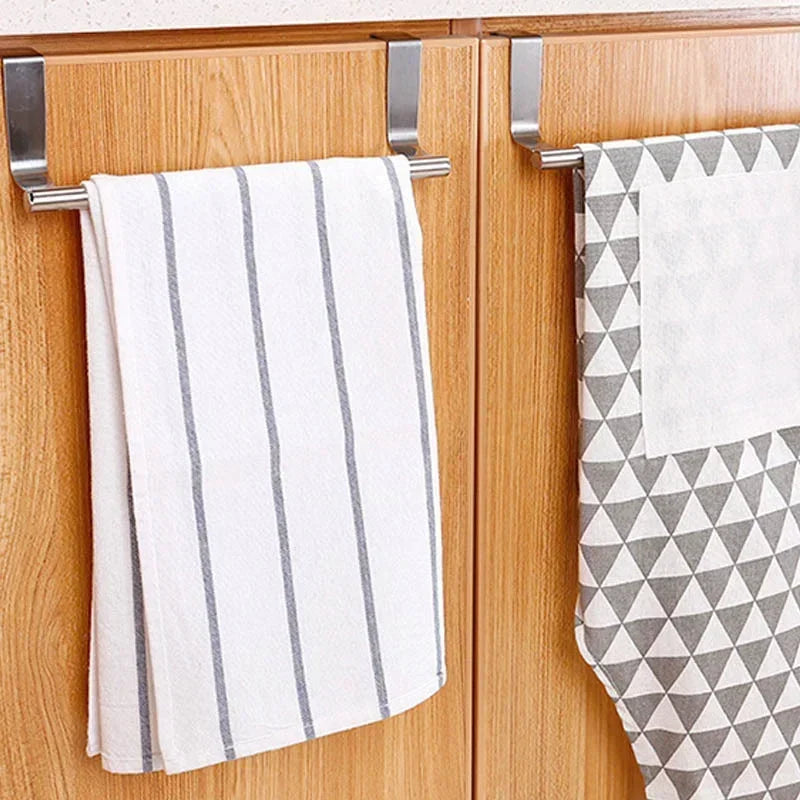 Kitchen Cabinet Door Towel Bar Stainless Steel Door Back Towel Hanging Holder Bathroom Punch-free Towels Hooks Home Organizer
