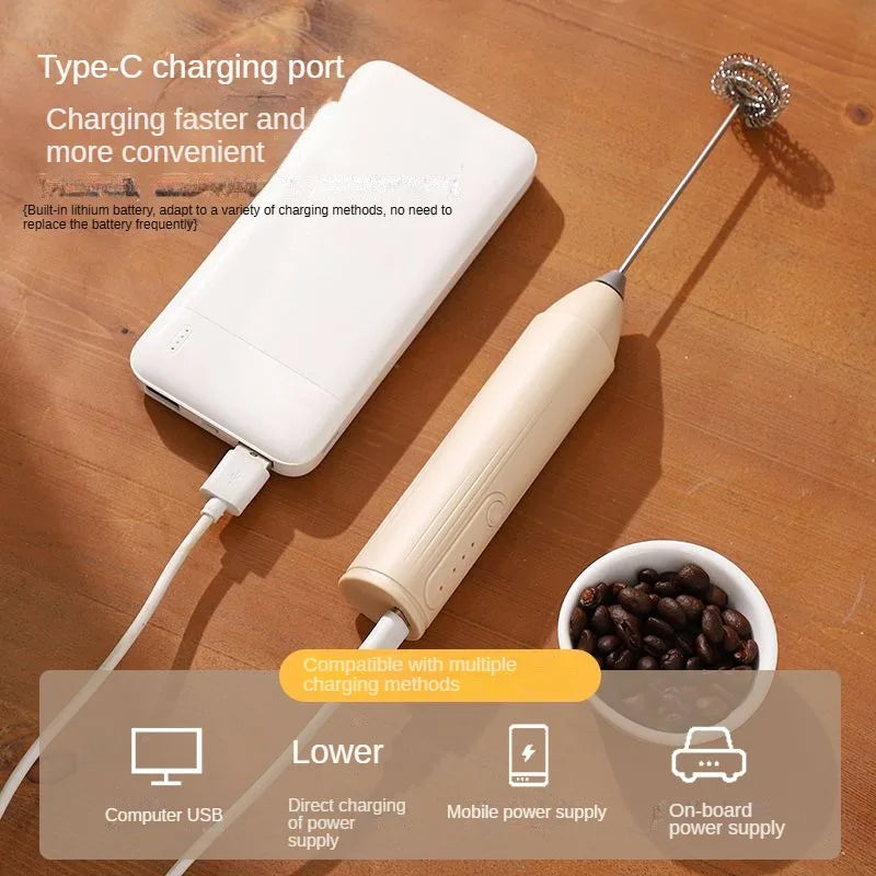 Rechargeable Milk Frother – 3-Speed Handheld Whisk