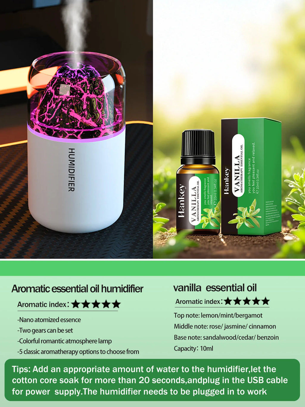 Volcanic Mist Humidifier & Aromatherapy Diffuser